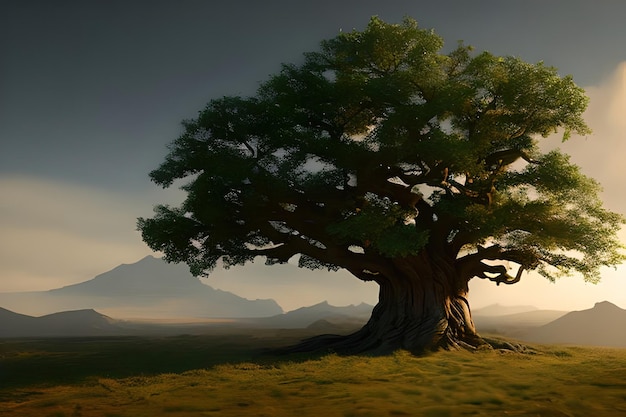 古代の現実的なお化けの木の魔法とファンタジー