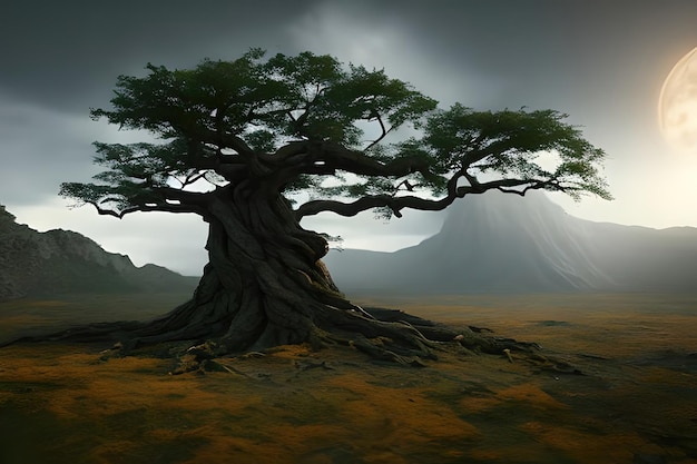 An ancient Realistic haunted tree magical and fantasy