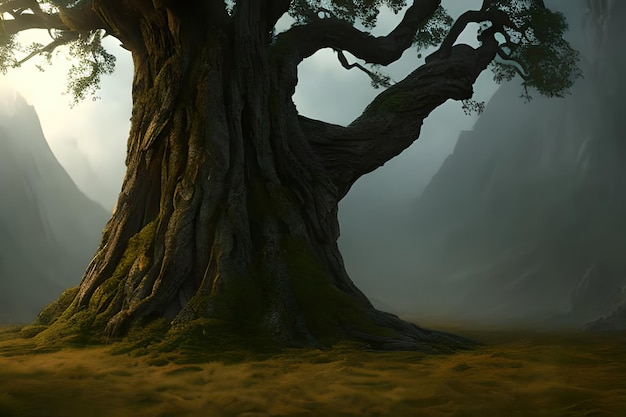 Древнее реалистичное дерево с привидениями, волшебное и фантастическое