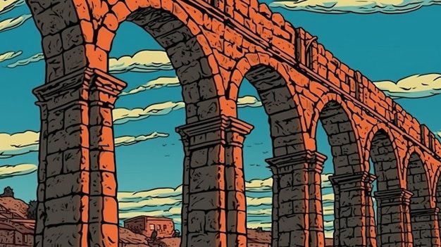 Ancient Roman aqueduct Fantasy concept Illustration painting