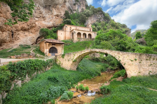 Ancient roman bridge and chapel in Tobera Spain