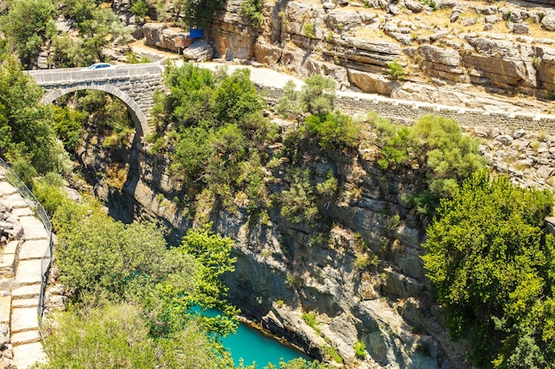 Ancient Roman bridge over the Koprucay river gorge in Koprulu national Park in Turkey.