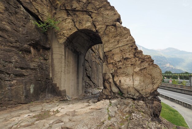 Ancient roman road arch in Donnas