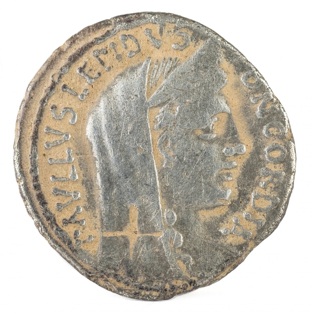 Aemilia 가족의 고대 로마 실버 데나 리우스.