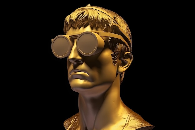 древнеримская статуя в футуристических очках виртуальной реальности