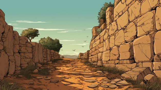Ancient Rome Comic Style Path Through Australia Next To Wall