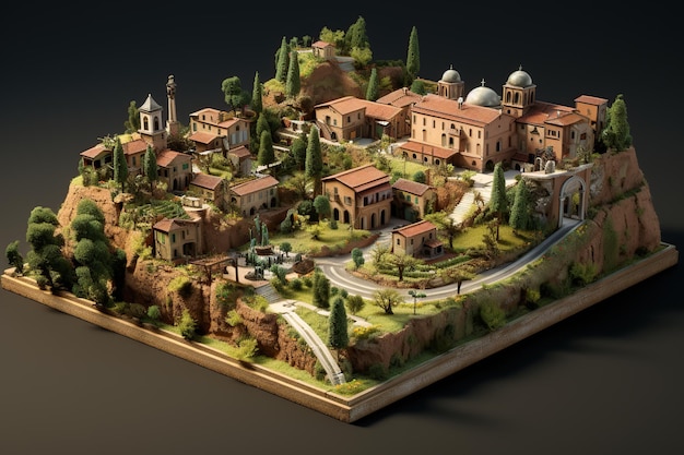 Roma antica diorama isometrico trama di terra ai generato