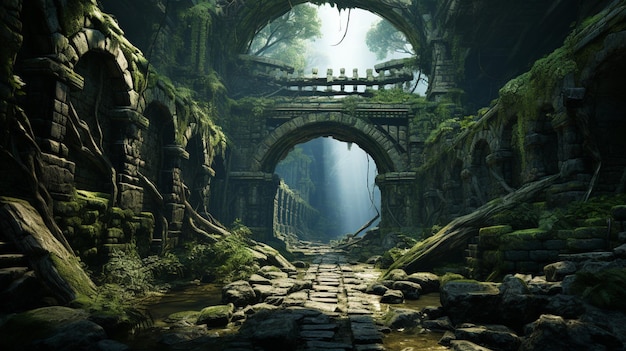 ancient ruins fantasy background adventurer exploring dangerous and ancient ruins