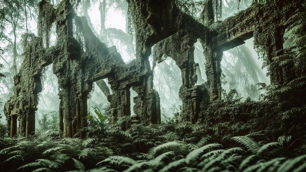 Photo ancient ruins in forest beauty at dusk