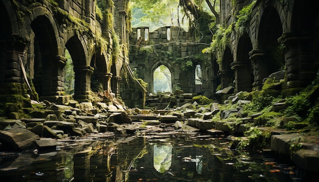 Photo ancient ruins in the forest a mysterious and tranquil travel destination generated by ai