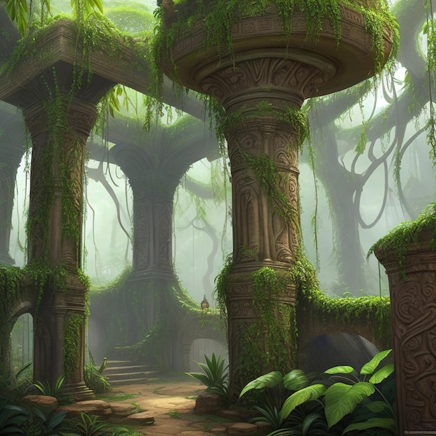 Ancient ruins in a jungle