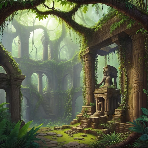 Ancient ruins in a jungle