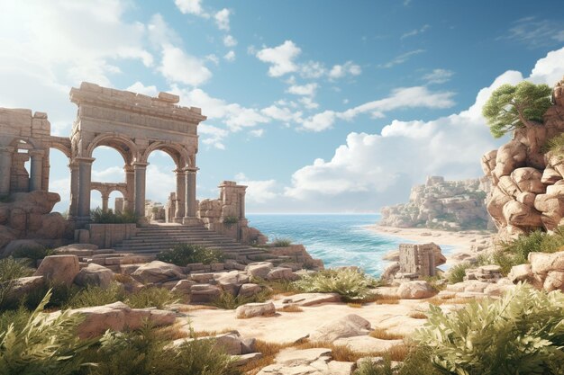 Ancient ruins of Leptis Magna against the Generative ai