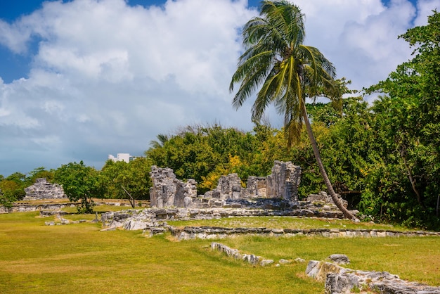 Ancient ruins of Maya in El Rey Archaeological Zone near Cancun Yukatan Mexico