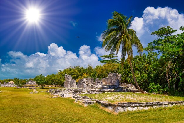 Ancient ruins of Maya in El Rey Archaeological Zone near Cancun Yukatan Mexico