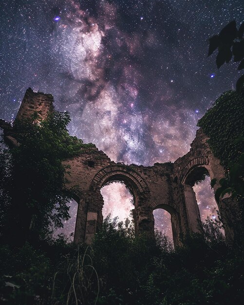 Ancient ruins starfilled sky and milky way