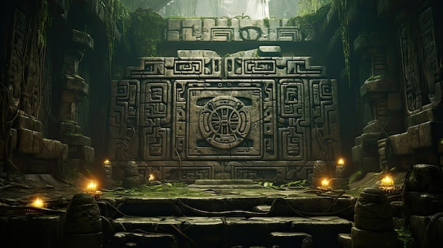 Ancient runes and symbols in a hidden temple