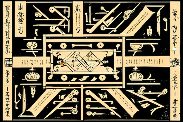 ancient scroll diagram bold shji chart infographic scientific kanji