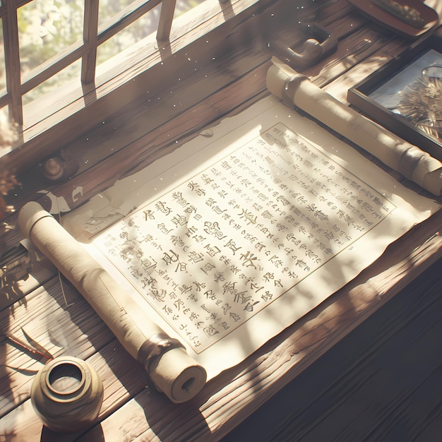 写真 ancient scroll revealing the past