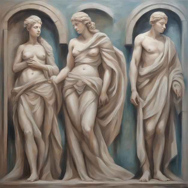 Ancient sculptures in a modern design oil painting on canvas