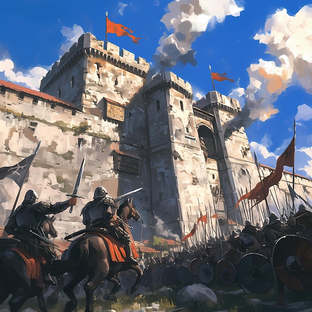古代の城の包囲 壮大な戦闘芸術