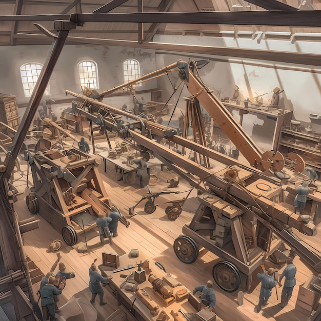 Photo ancient siege machine workshop medieval