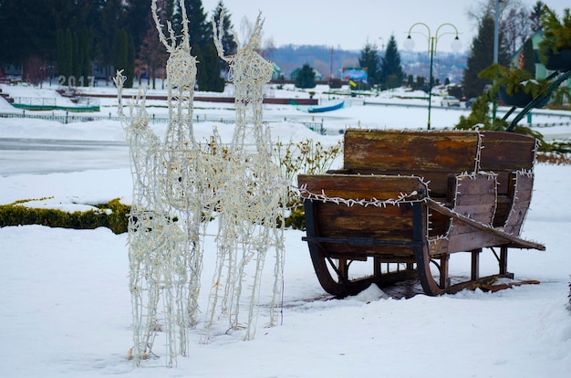 Ancient sledges and luminous deer for Santa Claus