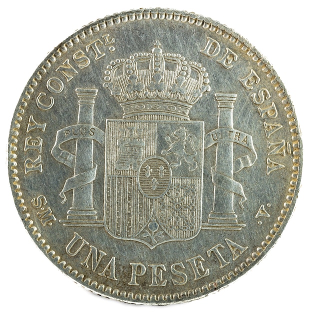 Ancient Spanish silver coin of the King Alfonso XIII.