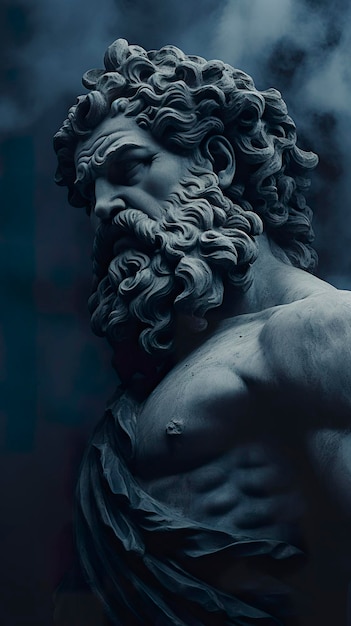 Фото Древняя каменная статуя греческого бога