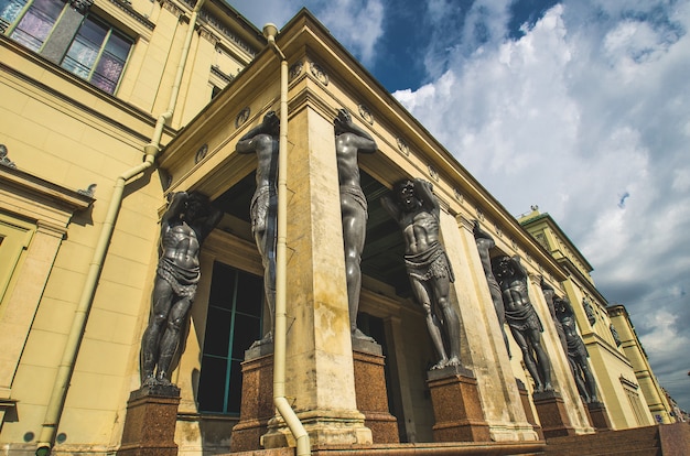 The ancient statues of Atlantes in St. Petersburg.