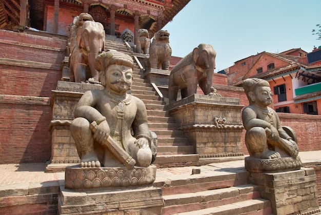 Ancient statues in old Bhaktapur city in Kathmandu, Nepal