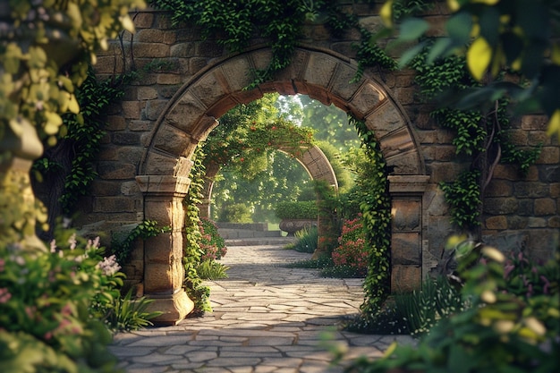 Ancient stone archway leading to a hidden garden o