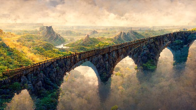 Ancient stone bridge across lake