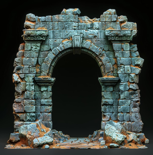 Photo ancient stone gate archway miniature set hyperrealistic generative ai