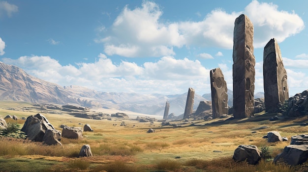 Ancient stone monoliths in a remote valley