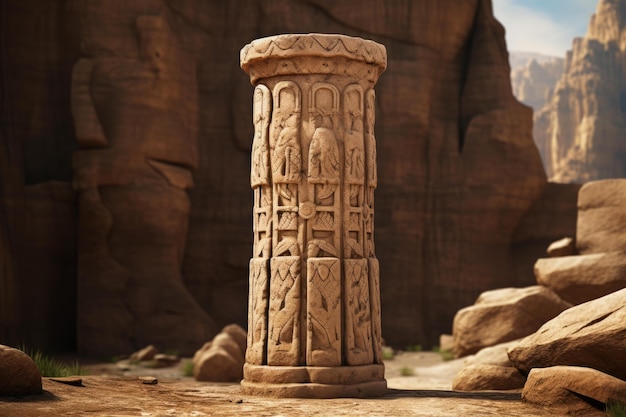 Ancient Stone pillar middle eastern in desert Generate ai