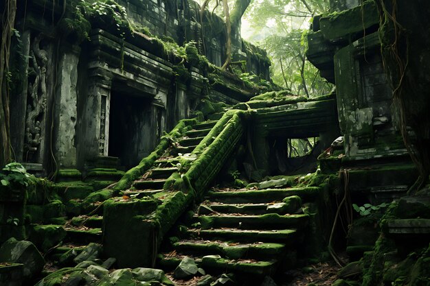 Photo ancient stone ruins with moss and ivy