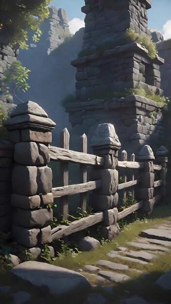 Ancient stonework fence illustration wallpaper background