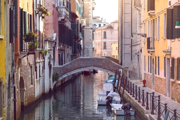 Ancient streets, bridge and canals of Venice Italy