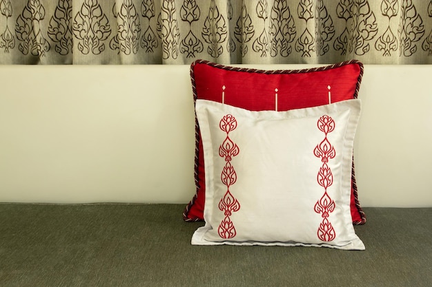 Ancient Style of Two Fabric Pillow on the Sofa