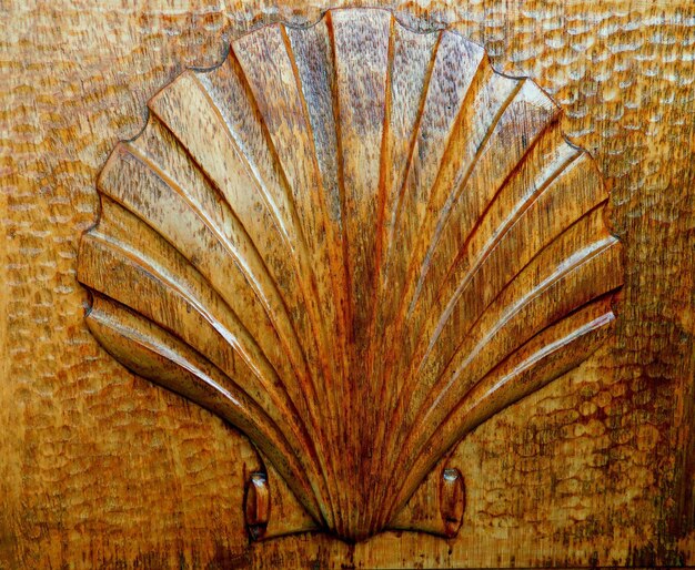 ancient symbol in wood of shell of Santiago of Compostela