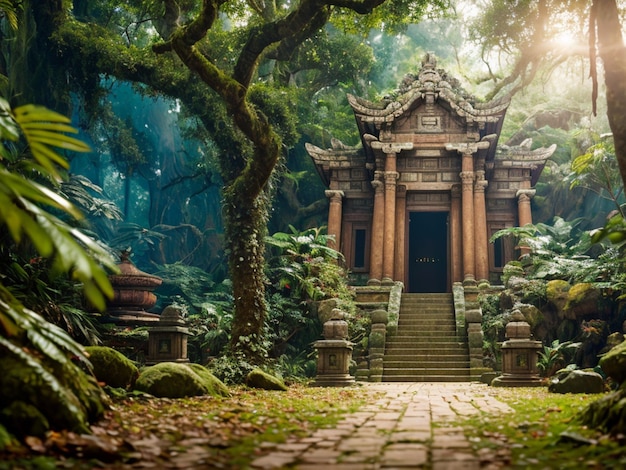 ancient temple in a forest