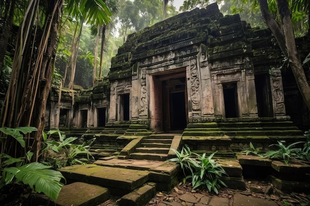 Ancient temple gateway in lush forest