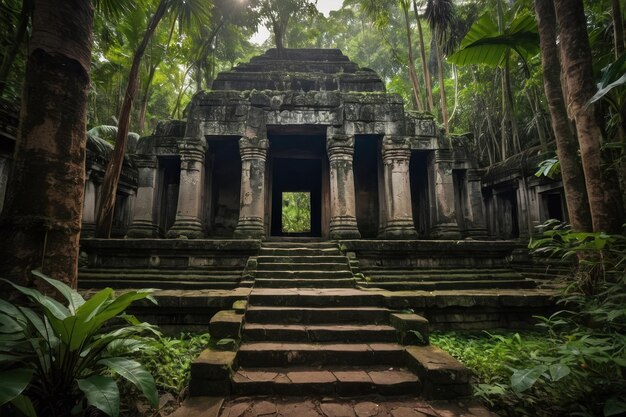 Ancient temple gateway in lush forest