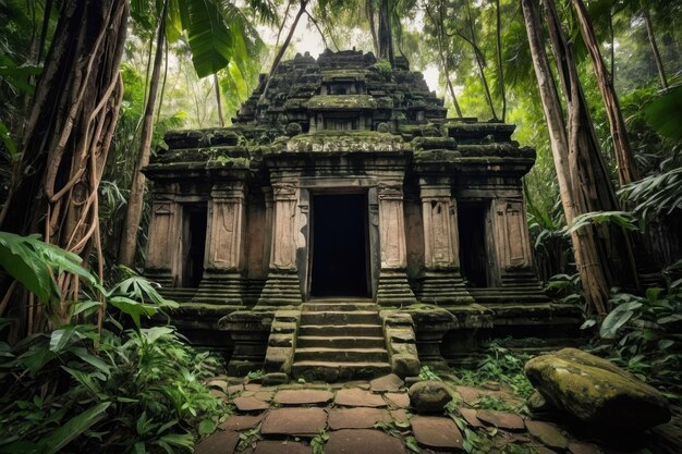 Ancient temple gateway in lush forest