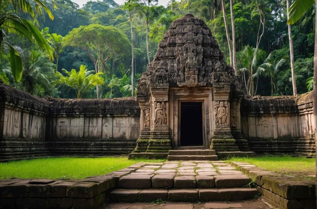 Foto antico tempio annidato in una fitta giungla