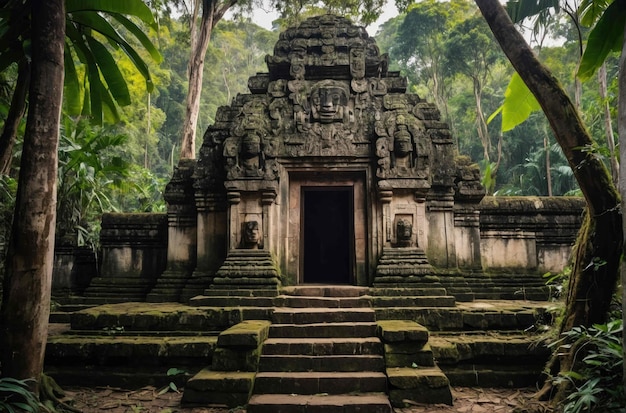 Photo ancient temple nestled in a dense jungle
