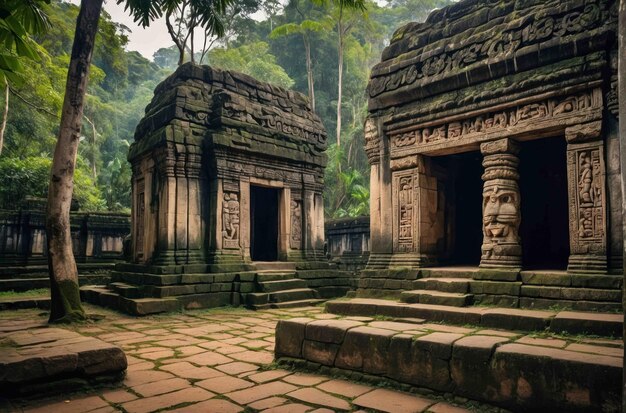 Ancient temple nestled in a dense jungle