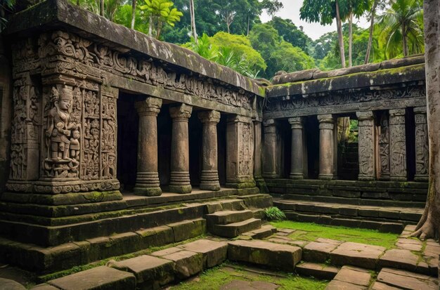 Ancient temple nestled in a dense jungle