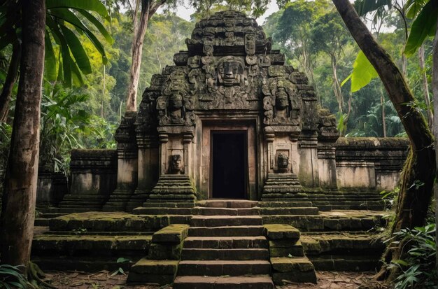 写真 密集したジャングルに囲まれた古代の寺院